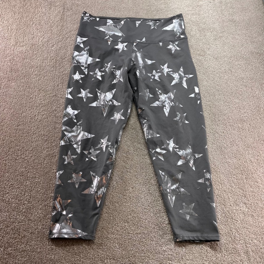 Aerie Chill Leggings Womens XL Gray Silver Metallic Star Print High Waisted Crop